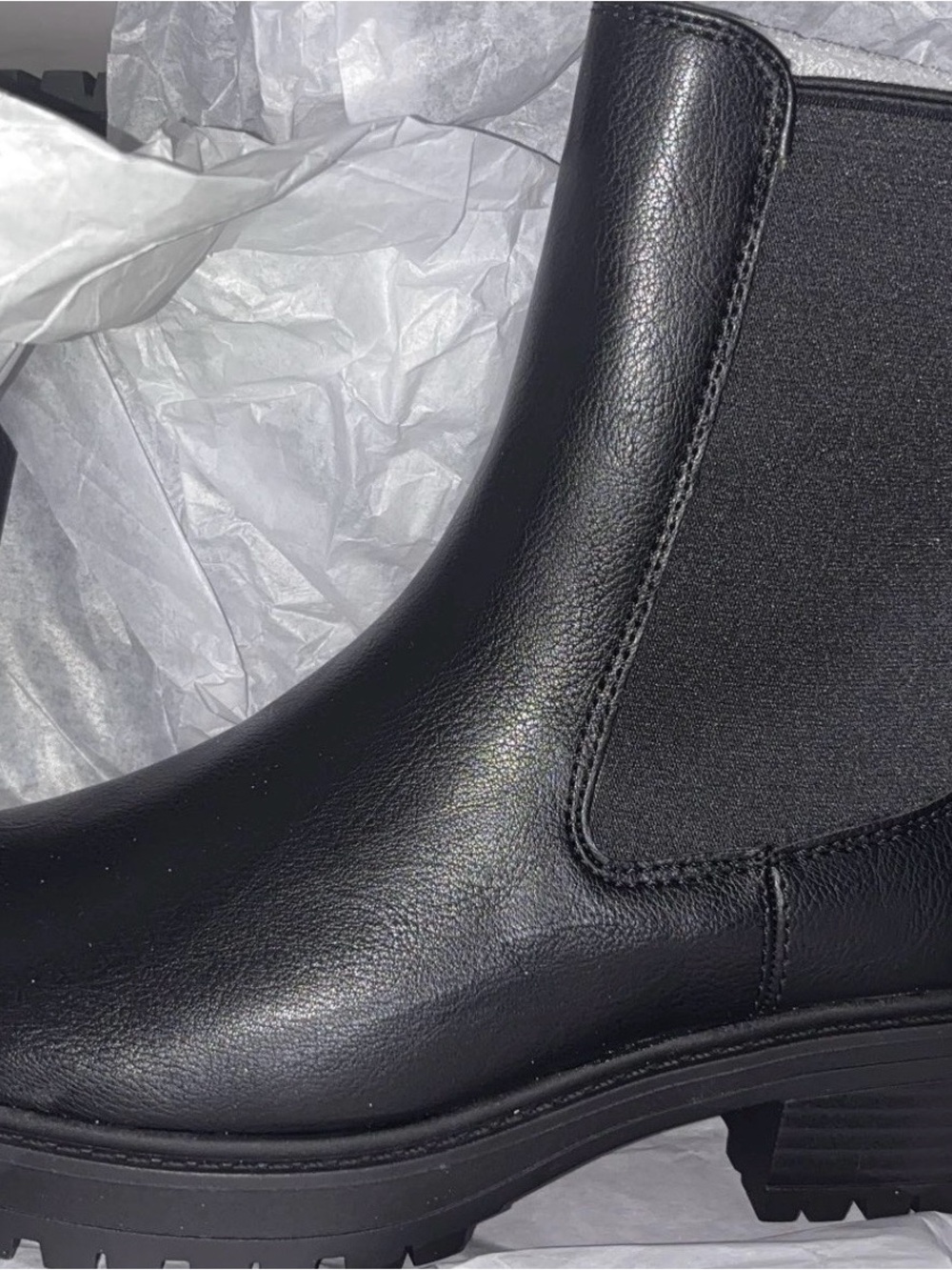 Fever Black Leather Chelsea Ankle Boot with Lug Sole